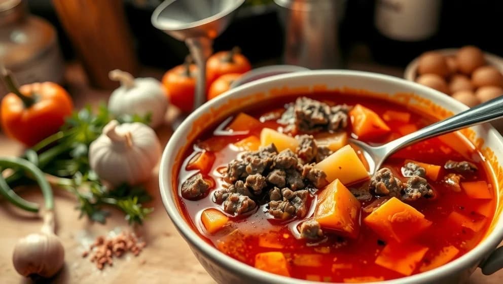 Mustig gulaschsoppa med köttfärs hemma