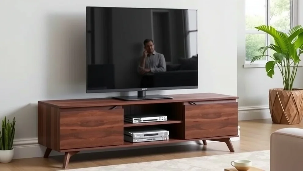 TV-bänk i mörkt trä passar hemmet ditt